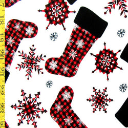 Christmas Stockings Print on Poly Spandex Fabric (Red/White) | (4 Way Stretch/Per Yard)