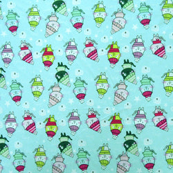 Merry Christmas Cat Print on Poly Spandex Fabric (Sky Blue) | (4 Way Stretch/Per Yard)