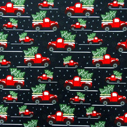 Xmas Trees in a Pickup Truck Print on Poly Spandex Fabric | (4 Way Stretch/Per Yard)