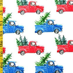 Xmas Trees in a Pickup Truck Print on Poly Spandex Fabric | (4 Way Stretch/Per Yard)