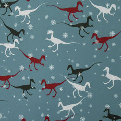 Dinosaurs & Snowflakes Print on Poly Spandex Fabric | (4 Way Stretch/Per Yard)