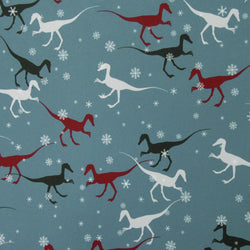 Dinosaurs & Snowflakes Print on Poly Spandex Fabric | (4 Way Stretch/Per Yard)