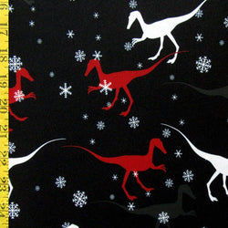 Dinosaurs & Snowflakes Print on Poly Spandex Fabric | (4 Way Stretch/Per Yard)