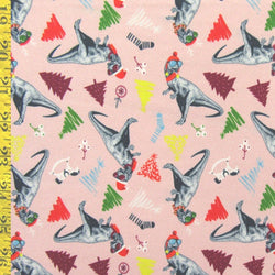 Funky Christmas Print on Poly Spandex Fabric (Pink) | (4 Way Stretch/Per Yard)