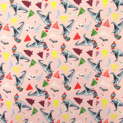 Funky Christmas Print on Poly Spandex Fabric (Pink) | (4 Way Stretch/Per Yard)
