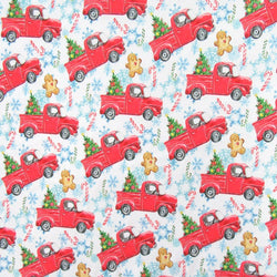 Xmas Trees & Gingerbread Man Print on Poly Spandex Fabric | (4 Way Stretch/Per Yard)