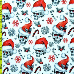 Christmas Santa Skulls Print on Poly Spandex Fabric | (4 Way Stretch/Per Yard)