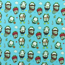 Merry Christmas Penguin Print on Poly Spandex Fabric (Sky Blue) | (4 Way Stretch/Per Yard)