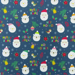 Christmas Jolly Santa Claus and Bear Print on Poly Spandex Fabric (Midnight Blue) | (4 Way Stretch/Per Yard)
