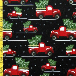 Xmas Trees in a Pickup Truck Print on Poly Spandex Fabric | (4 Way Stretch/Per Yard)
