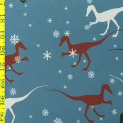 Dinosaurs & Snowflakes Print on Poly Spandex Fabric | (4 Way Stretch/Per Yard)