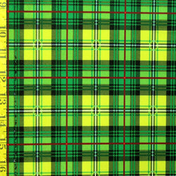 Multicolor Plaid Print on Poly Spandex Fabric (Yellow/Forest Green) | (4 Way Stretch/Per Yard)
