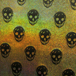Holographic Smiling Skull Print on Nylon Spandex Fabric | (4 Way Stretch/Per Yard)