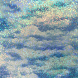 Cloud Print with Shattered Glass on Poly Spandex Fabric (White/Sky Blue) | (4 Way Stretch/Per Yard)