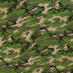 Green Camouflage Printed on Poly Spandex Fabric | (4 Way Stretch/Per Yard)