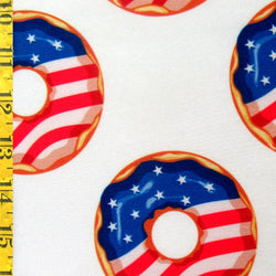 USA Theme Donut Print on Poly Spandex Fabric | (4 Way Stretch/Per Yard)