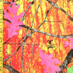 Pink and Orange Mossy Oak Print on Poly Spandex Fabric | (4 Way Stretch/Per Yard)