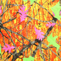 Pink and Orange Mossy Oak Print on Poly Spandex Fabric | (4 Way Stretch/Per Yard)