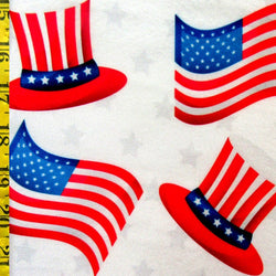 USA Flag Print with Hat on Poly Spandex Fabric | (4 Way Stretch/Per Yard)