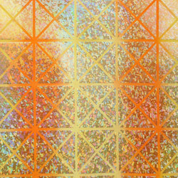 Shattered Pane Glass w/ Holographic Foil on Tie Dye Poly Spandex Fabric (Silver/Peach) | (4 Way Stretch/Per Yard)