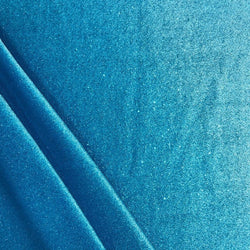 Shiny Glitter on Solid Stretch Velvet Fabric (Silver/Turquoise) | (2 Way Stretch/Per Yard)