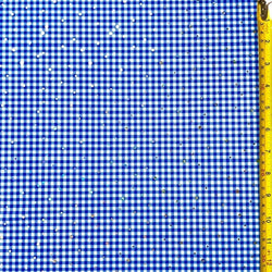 Gingham Print with Glitter on Polyester Fabric (Silver/Blue/White) | (4 Way Stretch/Per Yard)