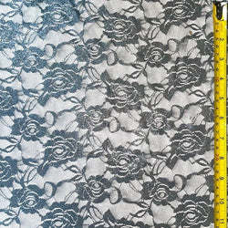 Floral Metallic Lace (Gunmetal) | (4 Way Stretch/Per Yard)