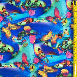 Various Butterfly Print on Poly Spandex Fabric (Blue) | (4 Way Stretch/Per Yard)