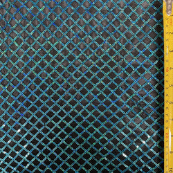 Chain link Sequins on See Through Mesh Fabric (Turquoise/Black) | (Non Stretch/Per Yard)
