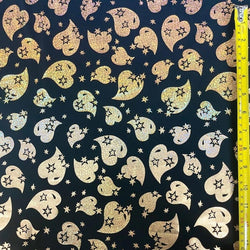 Holographic Sparkly Hearts on Poly Spandex Fabric (Gold/Black) | (4 Way Stretch/Per Yard)