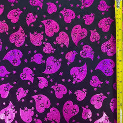 Holographic Sparkly Hearts on Poly Spandex Fabric (Hot Pink/Black) | (4 Way Stretch/Per Yard)