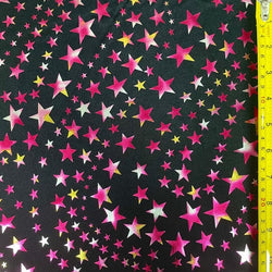 Star with Metallic Foil on Poly Spandex Fabric (Hot Pink/Black) | (4 Way Stretch/Per Yard)
