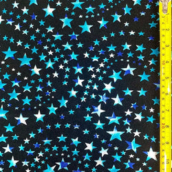 Star with Metallic Foil on Poly Spandex Fabric (Blue/Black) | (4 Way Stretch/Per Yard)