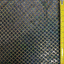 Chain link Sequins on See Through Mesh Fabric (Black/Gold) | (Non Stretch/Per Yard)