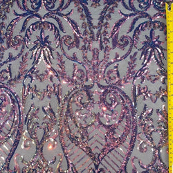 Floral Pattern Sequins on See Through Mesh Fabric (Gold/Blue/Pink) | (Non Stretch/Per Yard)