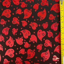 Holographic Sparkly Hearts on Poly Spandex Fabric (Red/Black) | (4 Way Stretch/Per Yard)