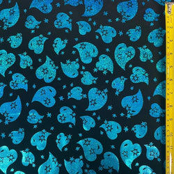 Holographic Sparkly Hearts on Poly Spandex Fabric (Turquoise/Black) | (4 Way Stretch/Per Yard)