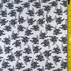 Fish Print on Poly Spandex Fabric (White/Black) | (4 Way Stretch/Per Yard)