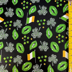 St Patrick Print on Poly Spandex Fabric (Black) | (4 Way Stretch/Per Yard) **St Patricks**