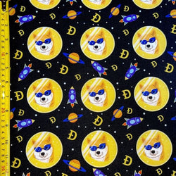 Dogecoin Print on Poly Spandex Fabric | (4 Way Stretch/Per Yard)