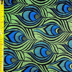 Peacock Print on Nylon Spandex Fabric (Neon Green/Turquoise/Black) | (4 Way Stretch/Per Yard)