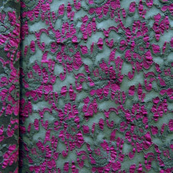 Floral Print Lace Fabric (Steel/Fuchsia) | (2 Way Stretch/By The Yard)