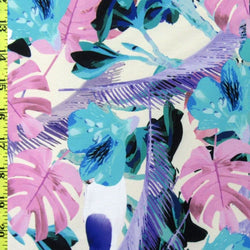 Colorful Tropical Leaves Print on Poly Spandex Fabric | (4 Way Stretch/Per Yard)