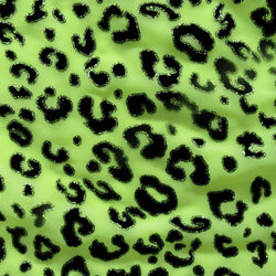 Leopard Print with Neon Green Glitter on Neon Green Stretch Mesh Fabric | (2 Way Stretch/Per Yard)