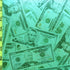 Holographic Money Print with Baby Blue Shiny Dots on Poly Spandex Fabric (Green/Baby Blue) | (4 Way Stretch/Per Yard)