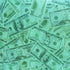 Holographic Money Print with Baby Blue Shiny Dots on Poly Spandex Fabric (Green/Baby Blue) | (4 Way Stretch/Per Yard)