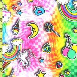 Rainbow & Candy Theme Print on Polyester Spandex Fabric | (4 Way Stretch/Per Yard)