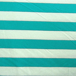 Horizontal Stripes on Cotton Spandex Fabric (White/Turquoise) | (4 Way Stretch/Per Yard)