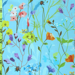Multiverse Floral Print on Poly Spandex Fabric (Sky Blue) | (4 Way Stretch/Per Yard)
