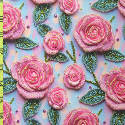 Rosy Floral Print on Poly Spandex Fabric | (4 Way Stretch/Per Yard)